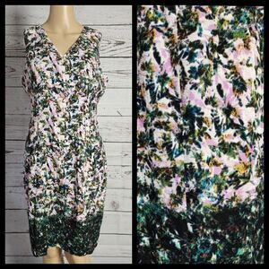 Maggy London Abstract Watercolor Floral V-Neck Sheath Dress - Size 8